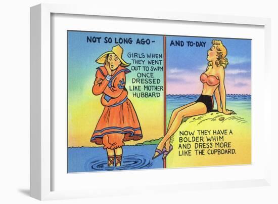 Comic Cartoon - Mother Hubbard Pun; Girls at the Beach Used to Dress Like Mother Hubbard-Lantern Press-Framed Art Print