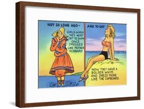 Comic Cartoon - Mother Hubbard Pun; Girls at the Beach Used to Dress Like Mother Hubbard-Lantern Press-Framed Art Print