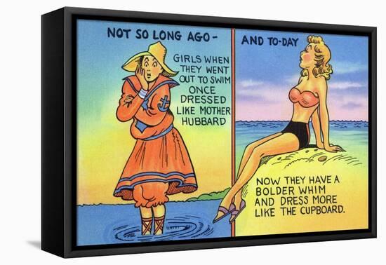 Comic Cartoon - Mother Hubbard Pun; Girls at the Beach Used to Dress Like Mother Hubbard-Lantern Press-Framed Stretched Canvas