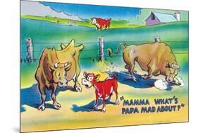 Comic Cartoon - Red Calf Asking Mamma Cow Why Papa Bull is Mad-Lantern Press-Mounted Art Print