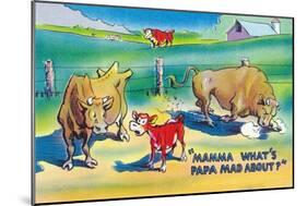 Comic Cartoon - Red Calf Asking Mamma Cow Why Papa Bull is Mad-Lantern Press-Mounted Art Print
