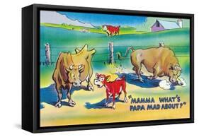 Comic Cartoon - Red Calf Asking Mamma Cow Why Papa Bull is Mad-Lantern Press-Framed Stretched Canvas