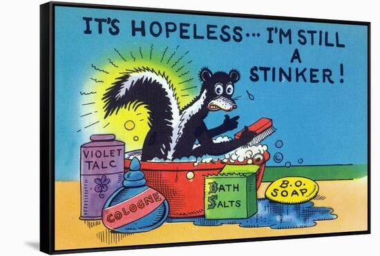 Comic Cartoon - Skunk Bathing; It's Hopeless, I'm Still a Stinker-Lantern Press-Framed Stretched Canvas