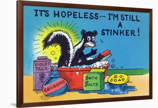 Comic Cartoon - Skunk Bathing; It's Hopeless, I'm Still a Stinker-Lantern Press-Framed Art Print