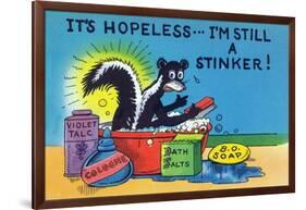 Comic Cartoon - Skunk Bathing; It's Hopeless, I'm Still a Stinker-Lantern Press-Framed Art Print