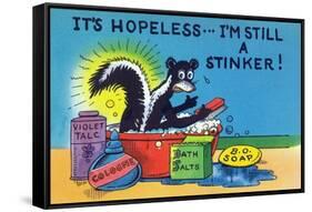 Comic Cartoon - Skunk Bathing; It's Hopeless, I'm Still a Stinker-Lantern Press-Framed Stretched Canvas