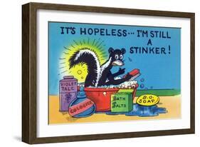 Comic Cartoon - Skunk Bathing; It's Hopeless, I'm Still a Stinker-Lantern Press-Framed Art Print