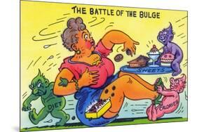 Comic Cartoon - The Battle of the Bulge; Woman Eating Snacks-Lantern Press-Mounted Premium Giclee Print