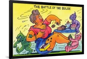 Comic Cartoon - The Battle of the Bulge; Woman Eating Snacks-Lantern Press-Framed Art Print