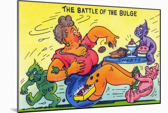 Comic Cartoon - The Battle of the Bulge; Woman Eating Snacks-Lantern Press-Mounted Art Print