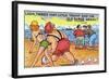 Comic Cartoon - Thin and Fat Ladies Walking on Dock; Little Tramp and Old Barge-Lantern Press-Framed Art Print