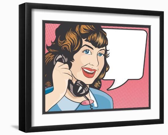 Comic Style Woman Gossiping on the Phone-jorgenmac-Framed Art Print