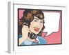 Comic Style Woman Gossiping on the Phone-jorgenmac-Framed Art Print