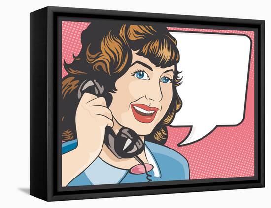 Comic Style Woman Gossiping on the Phone-jorgenmac-Framed Stretched Canvas