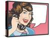 Comic Style Woman Gossiping on the Phone-jorgenmac-Stretched Canvas