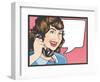 Comic Style Woman Gossiping on the Phone-jorgenmac-Framed Art Print