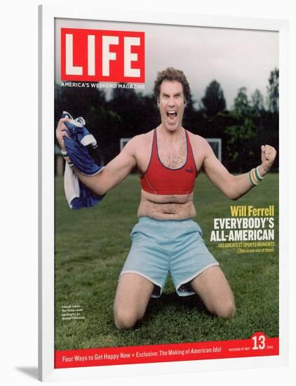 Comic Will Ferrell Outside in Freeway Park Doing a Bad Imitation of Brandi Chastain, May 13, 2005-Jeff Riedel-Framed Photographic Print