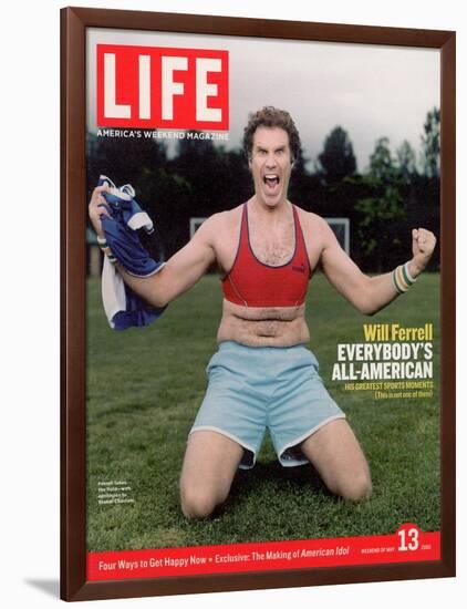 Comic Will Ferrell Outside in Freeway Park Doing a Bad Imitation of Brandi Chastain, May 13, 2005-Jeff Riedel-Framed Photographic Print