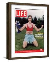 Comic Will Ferrell Outside in Freeway Park Doing a Bad Imitation of Brandi Chastain, May 13, 2005-Jeff Riedel-Framed Photographic Print