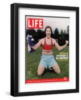 Comic Will Ferrell Outside in Freeway Park Doing a Bad Imitation of Brandi Chastain, May 13, 2005-Jeff Riedel-Framed Photographic Print