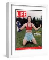 Comic Will Ferrell Outside in Freeway Park Doing a Bad Imitation of Brandi Chastain, May 13, 2005-Jeff Riedel-Framed Photographic Print