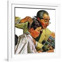 "Comical Haircut," February 27, 1943-Howard Scott-Framed Giclee Print