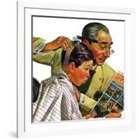 "Comical Haircut," February 27, 1943-Howard Scott-Framed Giclee Print