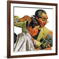 "Comical Haircut," February 27, 1943-Howard Scott-Framed Giclee Print