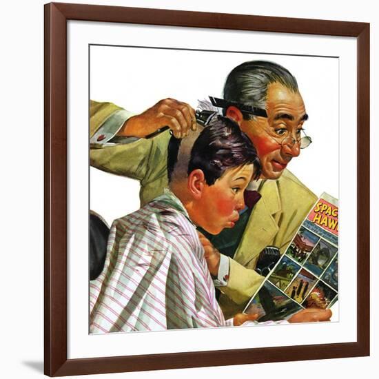 "Comical Haircut," February 27, 1943-Howard Scott-Framed Giclee Print