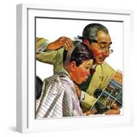 "Comical Haircut," February 27, 1943-Howard Scott-Framed Giclee Print