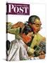 "Comical Haircut," Saturday Evening Post Cover, February 27, 1943-Howard Scott-Stretched Canvas