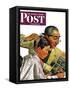 "Comical Haircut," Saturday Evening Post Cover, February 27, 1943-Howard Scott-Framed Stretched Canvas