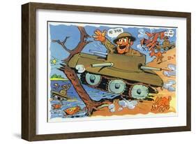 Comical Military Cartoon - Soldiers in Tanks Creating Chaos, c.1942-Lantern Press-Framed Art Print