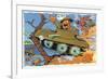 Comical Military Cartoon - Soldiers in Tanks Creating Chaos, c.1942-Lantern Press-Framed Premium Giclee Print