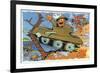 Comical Military Cartoon - Soldiers in Tanks Creating Chaos, c.1942-Lantern Press-Framed Premium Giclee Print