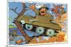 Comical Military Cartoon - Soldiers in Tanks Creating Chaos, c.1942-Lantern Press-Mounted Premium Giclee Print