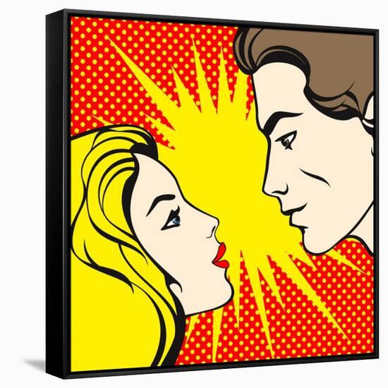 Comics Style Couple-Alena Kozlova-Framed Stretched Canvas