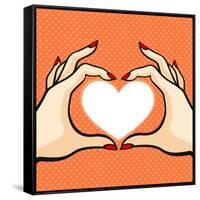 Comics Style Valentine's Day Card with Two Hands and Heart-Alena Kozlova-Framed Stretched Canvas