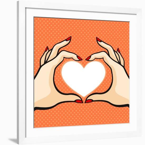 Comics Style Valentine's Day Card with Two Hands and Heart-Alena Kozlova-Framed Art Print