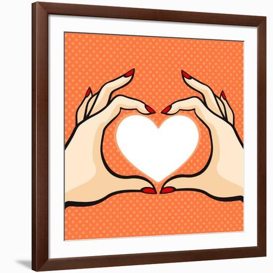 Comics Style Valentine's Day Card with Two Hands and Heart-Alena Kozlova-Framed Art Print