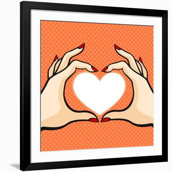 Comics Style Valentine's Day Card with Two Hands and Heart-Alena Kozlova-Framed Art Print