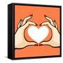 Comics Style Valentine's Day Card with Two Hands and Heart-Alena Kozlova-Framed Stretched Canvas