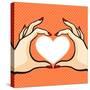 Comics Style Valentine's Day Card with Two Hands and Heart-Alena Kozlova-Stretched Canvas