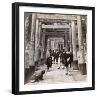 Coming and Going under Long Rows of Sacred Torii, Shinto Temple of Inari, Kyoto, Japan, 1904-Underwood & Underwood-Framed Photographic Print