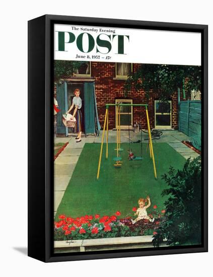 "Coming Up Roses" Saturday Evening Post Cover, June 8, 1957-George Hughes-Framed Stretched Canvas