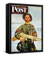 "Commando Kid," Saturday Evening Post Cover, October 14, 1944-Howard Scott-Framed Stretched Canvas