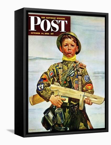 "Commando Kid," Saturday Evening Post Cover, October 14, 1944-Howard Scott-Framed Stretched Canvas