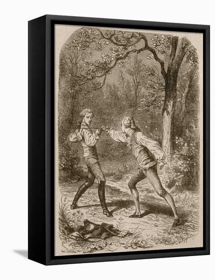 Comment deux amis deviennent ennemis (Duel between Philippe de Taverney and Charny)-Félix Philippoteaux-Framed Stretched Canvas