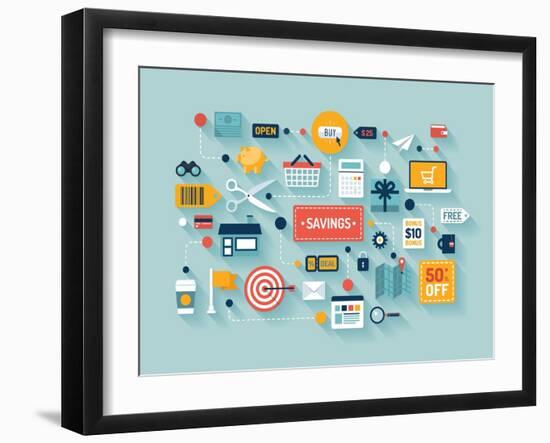 Commerce and Savings Flat Illustration-bloomua-Framed Art Print