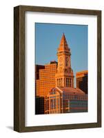 Commerce House Tower (built 1910) and Boston Skyline at sunrise as photographed from Lewis Wharf...-null-Framed Photographic Print